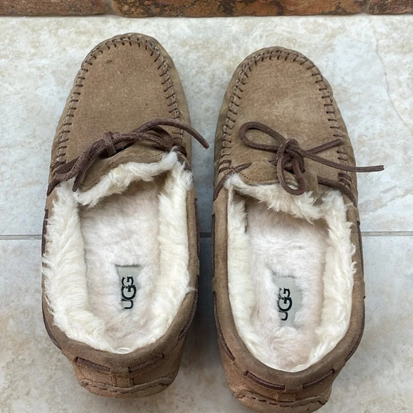 Ugg Australia Women Slippers Size 6 Moccasin Shoes Winter Soft Warm Furry Brown - Picture 9 of 14